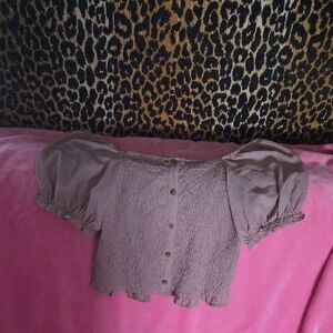 No Boundaries Smocked Puff Sleeve Crop top - Mauve color.